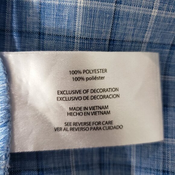 Orvis Button-Front Short Sleeve Woven Tech Shirt MEDIUM Blue Check Polyester - Picture 5 of 6